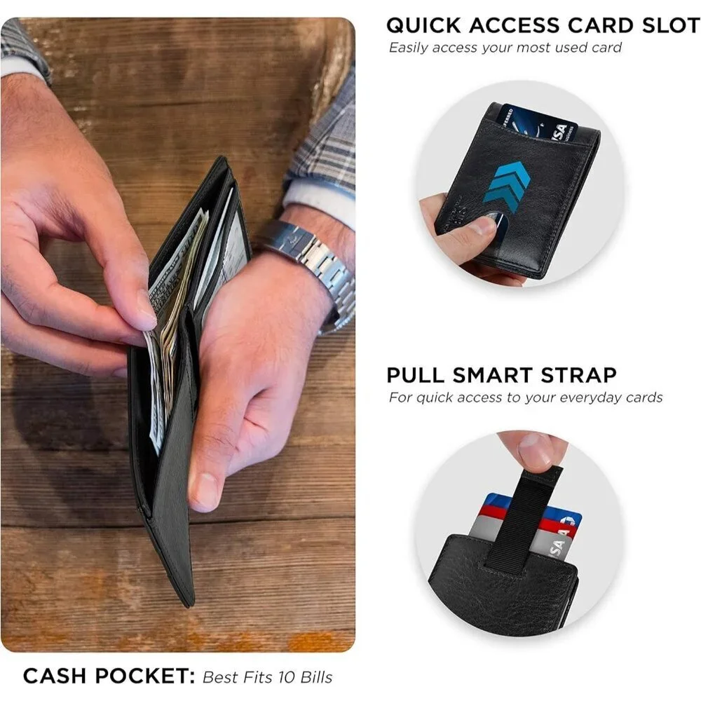 Men's Jet Black Genuine Premium Vegan Leather Front 2 Pocket Wallets Stylish